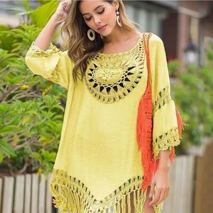 Tassel Beach Dress V Neck White Cover Up Swimsuit